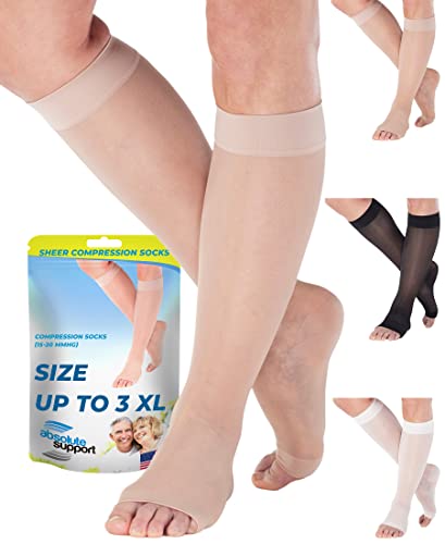 ABSOLUTE SUPPORT Made in USA – Compression Stockings for Women 15-20 mmHg with Open Toe Nude, Medium