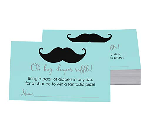 Paper Clever Party Mustache Diaper Raffle Tickets (25 Pack) Boys Baby Shower Games – Invitation Insert Card Set – Size 2×3.5