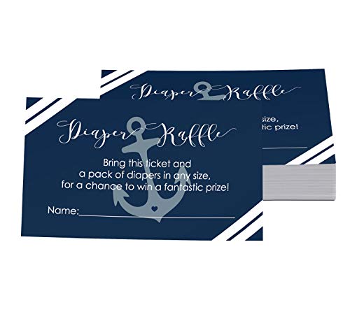 Paper Clever Party Nautical Diaper Raffle Tickets (25 Pack) Boys Baby Shower Games for Drawing Prizes – Invitation Insert Guests to Fill-in – Anchor Theme Blue – 2×3.5 Printed Card Set