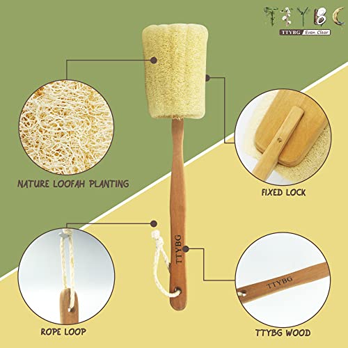 Natural Exfoliating Loofah Luffa Loofa Back Sponge Scrubber Brush with Long Wooden Handle Stick Holder Body Shower Bath Spa Pack of 2 | The Storepaperoomates Retail Market - Fast Affordable Shopping