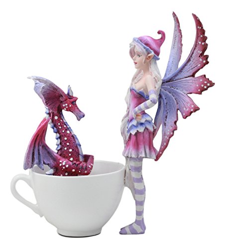 Gifts & Decor Ebros Get Out of My Cup! Amy Brown Angry Fairy with Purple Dragon Pet Tea Cup Statue Holiday Fairy with Wake Up Dragons Collector Edition Figurine
