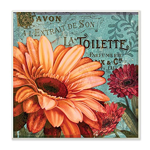 Stupell Home Décor Colorful Daisies with Antique French Backdrop Wall Plaque Art, 12 x 0.5 x 12, Proudly Made in USA