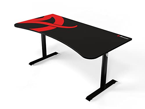 Arozzi Arena Ultrawide Curved Gaming and Office Desk with Full Surface Water Resistant Desk Mat Custom Monitor Mount Cable Management Cut Outs Under The Desk Cable Management Netting – Black