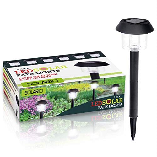 Solario Garden Decor Solar Powered Stake Lights- Pack of 6- Decorative Classic Lamps- Highest Lumen LED Brighter Than Standard- Superior Monocrystalline Panel (Black)