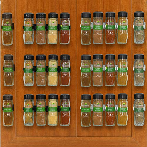 Simple Houseware 30 Spice Gripper Clips Strips Cabinet Holder – 6 Strips, Holds 30 Jars