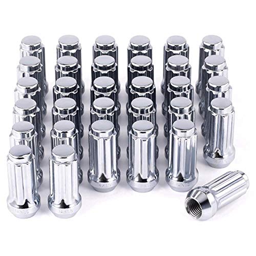 OMT M14x1.5 Wheel Lug Nuts 32 Pack, Chrome Lug Nuts 2 inches Tall Spline Drive Cone Seat with Socket Compatible with Ford F250 F350 Super Duty, Chevy Silverado 1500 2500HD and GMC Sierra