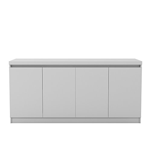 Manhattan Comfort Viennese Collection 6 Shelf Gloss Finished Long Buffet Cabinet / Dining Console with 4 Doors, White Gloss