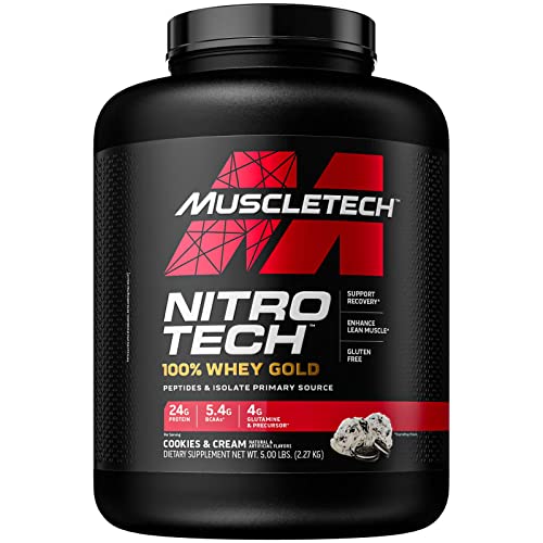Whey Protein Powder | MuscleTech Nitro-Tech Whey Gold Protein Powder | Whey Protein Isolate Smoothie Mix | Protein Powder for Women & Men | Cookies and Cream Protein Powder, 5.0 lbs
