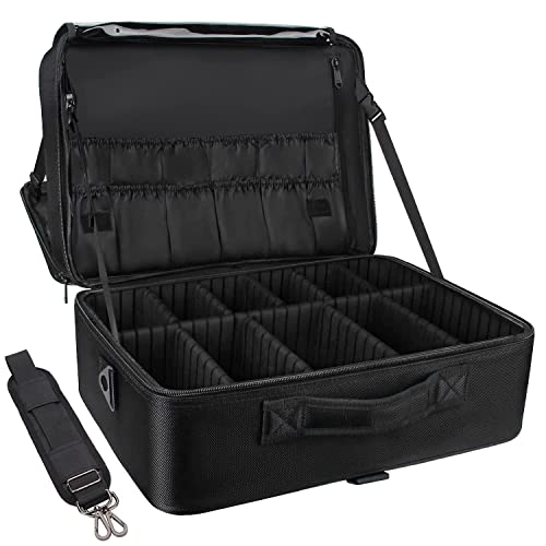 Relavel Extra Large Makeup Case Travel Makeup Train Case Professional Makeup Artist Bag Portable Nail Organizer Box Art Supply Case with Adjustable Dividers/Attach to Trolley/Shoulder Strap (Black) | The Storepaperoomates Retail Market - Fast Affordable Shopping