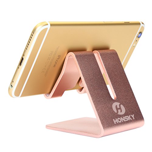 Honsky Solid Portable Universal Aluminum Desktop Desk Stand Hands Free Mobile Smart Cell Phone Holder Tablet Display Stand, Rose Gold
