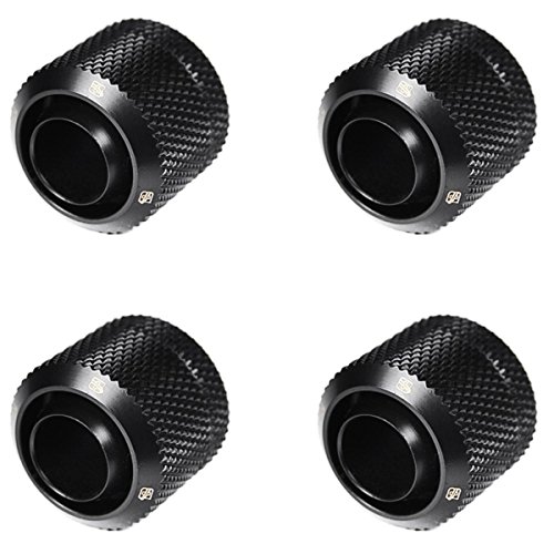 Barrow G1/4″ to 3/8″ ID, 1/2″ OD Compression Fitting for Soft Tubing, Black, 4-Pack
