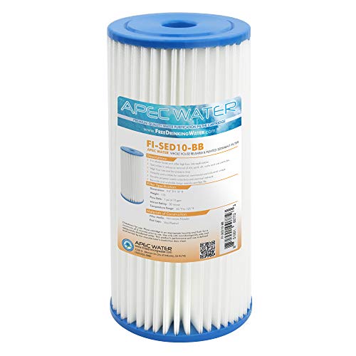 APEC Water Systems FI-SED10-BB Whole House Sediment Replacement Filter Reusable and Pleated, 4.5″ x 10″, White