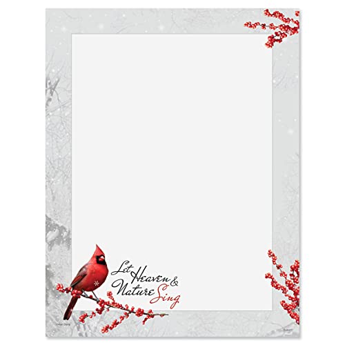 Winterberry Cardinal Christmas Stationery – Holiday Letters, Printer Paper, 25 Sheets, 8½ x 11 Inch, by Current