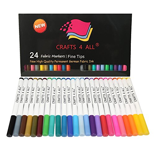 Crafts 4 All Fabric Pens for Clothes – Pack of 24 No Fade, Fabric Markers Permanent For Clothes – No Bleed, Machine Washable Shoe Markers for Fabric Decorating – Laundry Marker, Erases Stains Easily