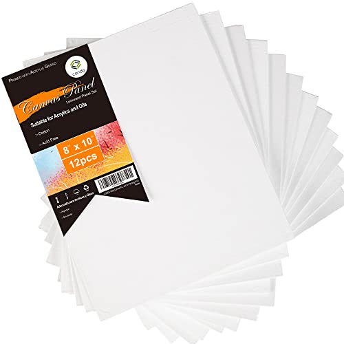 CONDA Artist Canvas Panels 8 x 10 inch, 12 Pack, Primed, 100% Cotton, Artist Quality Acid Free Canvas Board for Acrylic, Pouring Watercolor & Oil Painting