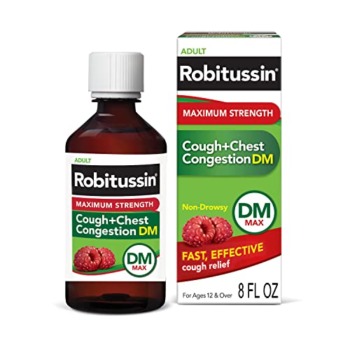 Robitussin Adult Maximum Strength Cough + Chest Congestion DM Max (8 fl. oz. Bottle), Non-Drowsy Cough Suppressant & Expectorant, Raspberry Flavor | The Storepaperoomates Retail Market - Fast Affordable Shopping