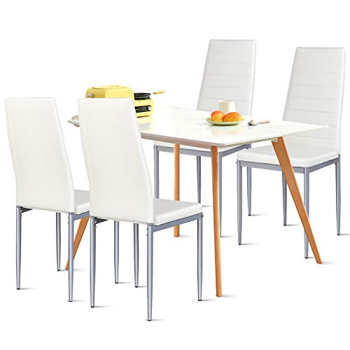 COSTWAY PU Leather Dining Side Chairs Elegant Design Home Furniture, Set of 4 (White) | The Storepaperoomates Retail Market - Fast Affordable Shopping