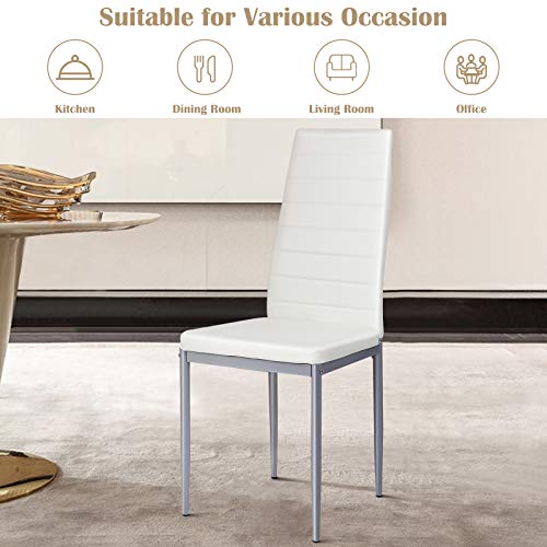 COSTWAY PU Leather Dining Side Chairs Elegant Design Home Furniture, Set of 4 (White) | The Storepaperoomates Retail Market - Fast Affordable Shopping