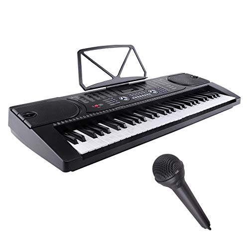 LAGRIMA LAG-300 61 Key Portable Electric Keyboard Piano w/ 3-step Teaching, Built In Speakers, Digital Display, Microphone, Dual Power Supply, Music Sheet Stand for Beginner (Kid & Adult) Black