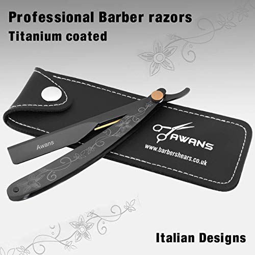 Straight Shaving Razor Cut Throat Barber Shaving Razor, Laser Engraved Titanium Black Handle, Professional Or Personal Use Men’s Shaving, Salon Shaving Razor Stainless Steel