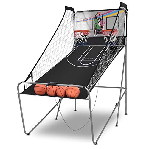 Giantex Foldable Basketball Arcade Game, 8 Game Options, Electronic Double Shot 2 Player w/ 4 Balls and LED Scoring System, Indoor Basketball Game for Kids, Adults