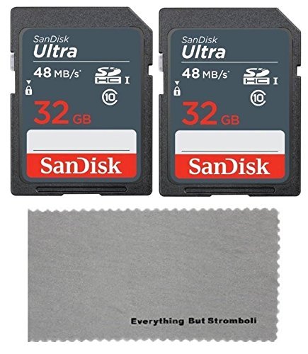 SanDisk 32GB Class 10 SDHC Memory Card 2 Pack Works with Bestguarder HD IP66 Infrared Night Vision Game & Trail Hunting Scouting Ghost Camera Bundle with (1) Everything But Stromboli Microfiber Cloth