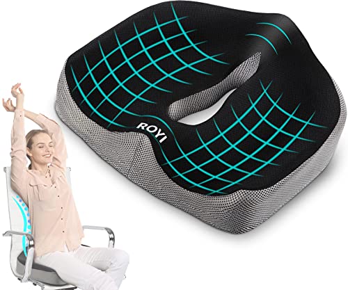 ROYI Memory Foam Seat/Chair Cushion for Relieves Back, Sciatica Pain, Tailbone Pain, Coccyx, Degenerating Disc, Orthopedic, Osteoarthritis, Sacrum, Prostate Cushion, Low Back Pain Cushion, Hip Shaping
