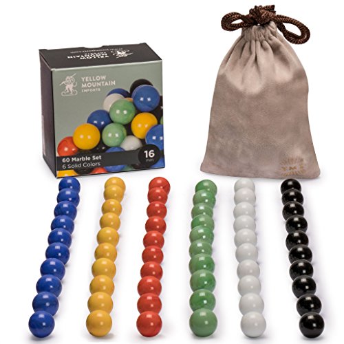 Yellow Mountain Imports 60 Pieces Chinese Checkers Glass Marbles Set with Solid Colors – 16 Millimeters
