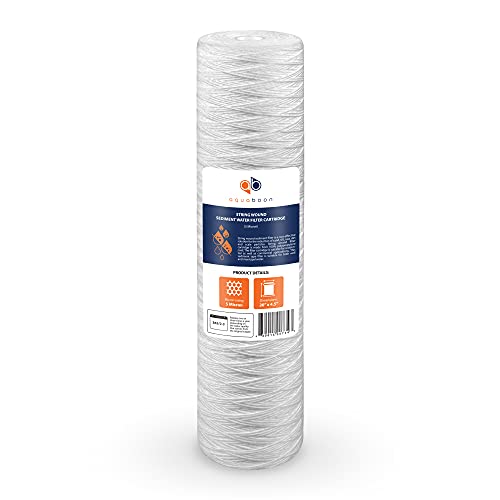 Aquaboon 5 Micron 20″ String Wound Sediment Water Filter Cartridge | Whole House Sediment Filtration | Compatible with PC40-20, WP1BB20P, 355222-45, WPP-45200-01, WPP-45200-01, 84650, 1-Pack