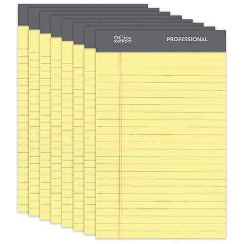 Office Depot® Brand Professional Perforated Pads, 5″ x 8″, Narrow Ruled, 50 Sheets Per Pad, Canary, Pack Of 8 Pads