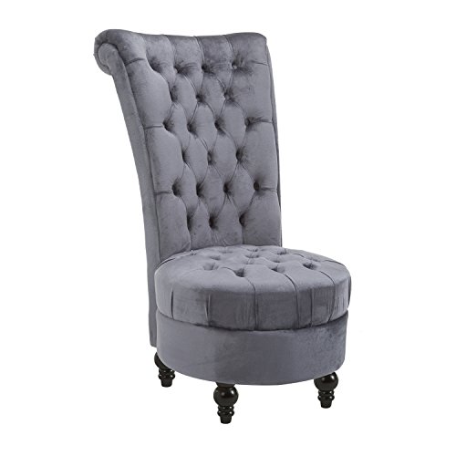 HOMCOM Retro Button-Tufted Royal Design High Back Armless Chair with Thick Padding and Rubberwood Legs, Grey