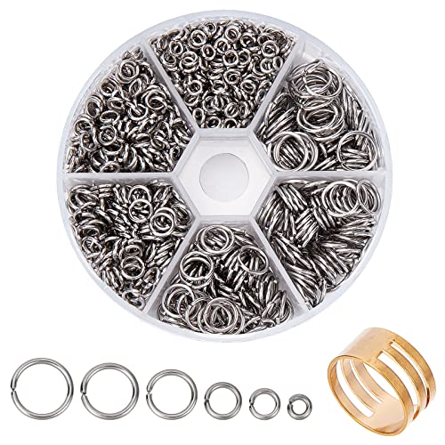 PH PandaHall 304 Stainless Steel Jump Ring, 1000pcs Open Jump Rings 18-Gauge O Ring Diameter 4mm 5mm 6mm 8mm 9mm 10mm for Earring Bracelet Necklace Pendant Jewelry DIY Craft Making
