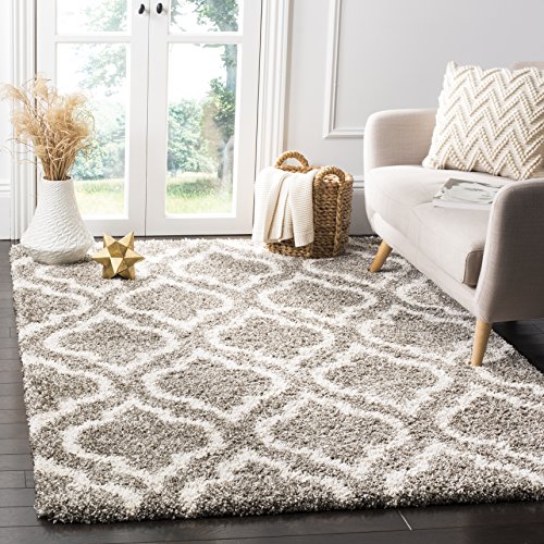 SAFAVIEH Hudson Shag Collection 4′ x 6′ Grey/Ivory SGH284B Moroccan Non-Shedding Living Room Bedroom Dining Room Entryway Plush 2-inch Thick Area Rug