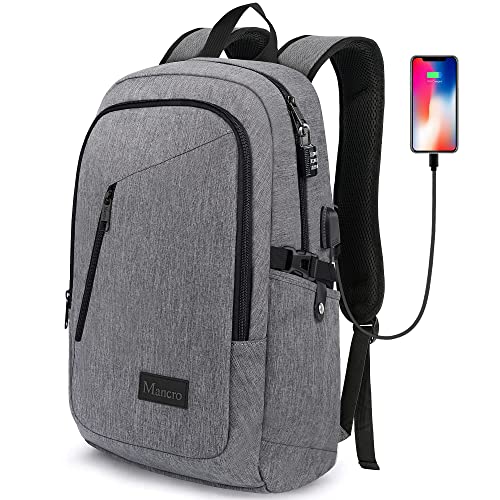 Mancro Laptop Backpack for Travel, Anti-theft Laptop Backpack for Men Business Backpack Work Daypack with USB Charging Port, Grey