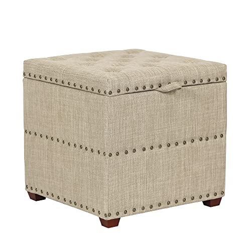 Asense Modern Fabric Storage Ottoman Footrest Stool with Removable Lid Padded Seat Side Tables for Bedroom Living Room Porch