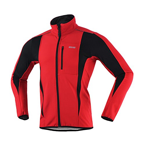 ARSUXEO Winter Warm UP Thermal Softshell Cycling Jacket Windproof Waterproof Bicycle MTB Mountain Bike Clothes 15-K Red Size Large