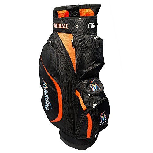 Team Golf MLB Miami Marlins Clubhouse Golf Cart Bag, Lightweight, 8-way Top with Integrated Handle, 6 Zippered Pockets, Padded Strap, Towel Ring, Umbrella Holder & Removable Rain Hood
