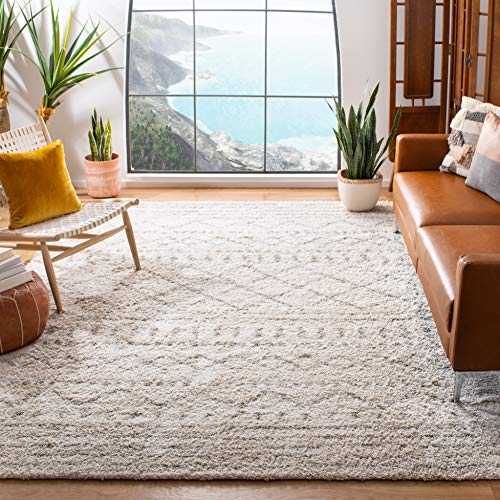 SAFAVIEH Arizona Shag Collection 6’7″ x 9’2″ Ivory/Beige ASG741A Moroccan Non-Shedding Living Room Bedroom Dining Room Entryway Plush 1.6-inch Thick Area Rug