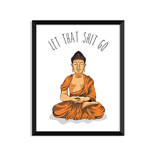 Serif Design Studios Let That Shit Go – Orange Illustration, Yoga Poster, Zen, Buddha, Minimalist Poster, Home Decor, College Dorm Room Decorations, Wall Art