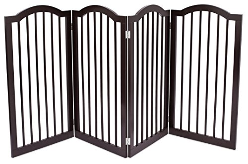 Internet’s Best Arched Top Dog Gate for The Home, Doorway, Stairs | 4 Panel | 36in H x 80in W | Medium, Large Dogs, Puppies, Cat | Free Standing | Indoor Folding Pet Barrier | Wooden MDF | Espresso