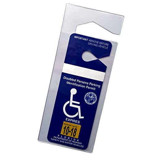 Clear Handicap Parking Placard Protective Holder – Rear View Mirror Disability Permit Hanger – Hard Flexible Plastic Construction – by Specialist ID, Sold Individually