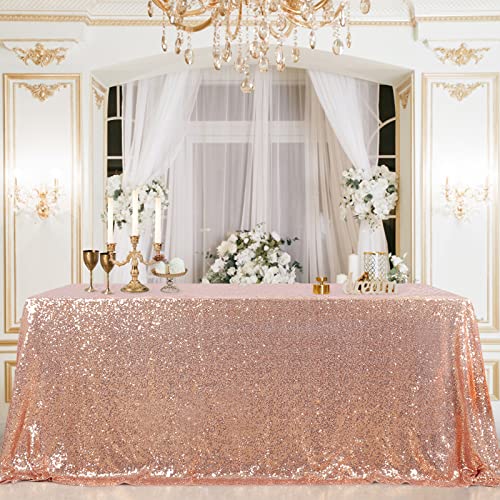 B-COOL Rose Gold Sequin Tablecloth 90x132inch Rectangle Sparkle Tablecloth Glitz Tablecloth Christmas Table Cloth Sequin Fabric Tablecloth