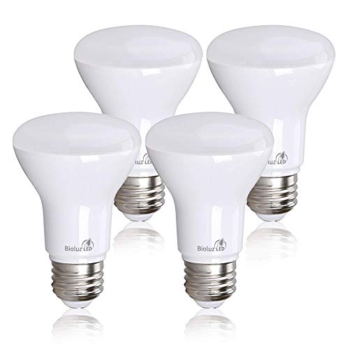 Bioluz LED 4 Pack BR20 LED Bulb 3000K Bright Soft White 6W = 50 Watt Replacement 90 CRI 540 Lumen Indoor/Outdoor UL Listed CEC Title 20 Compliant (Pack of 4)