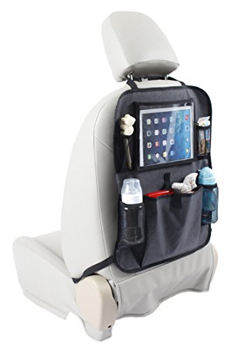 Kiddie kid: (Single Pack) Premium Car back Seat Organizer + Touch Screen Pocket for Tablets up to 10.1″ Multipurpose Use, Back Seat Protector, Kick Mat & Organizer, Luxury Gray Fabric, Waterproof.