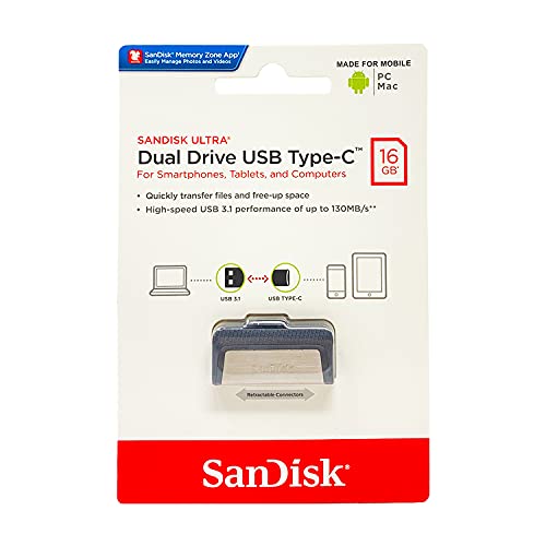 SanDisk 16GB Ultra Dual USB 3.0/USB Type C Flash Drive