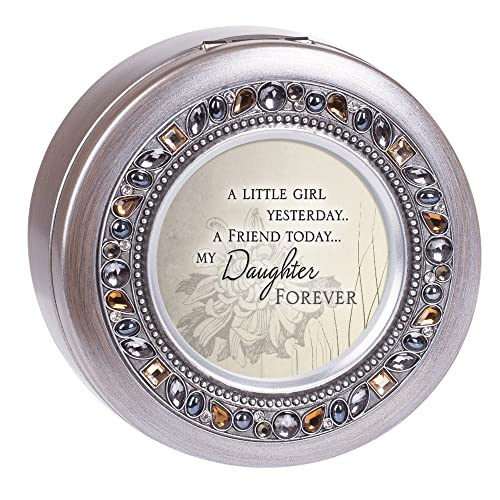 Cottage Garden Friend Today Daughter Forever Brushed Silver Round Jeweled Music Box Plays Tune Wonderful World