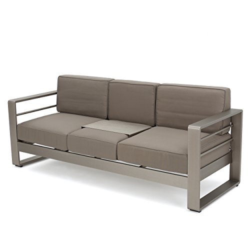 Christopher Knight Home Cape Coral Outdoor Loveseat Sofa with Tray, Khaki