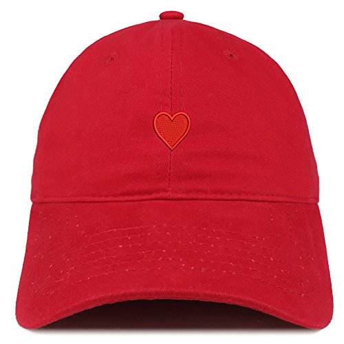 Trendy Apparel Shop Emoticon Heart Embroidered Cotton Adjustable Ball Cap Dad Hat – Red