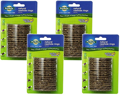 PetSafe (4 Pack) Busy Buddy Refill Ring Dog Treats for Select Busy Buddy Dog Toys, Natural Rawhide, Size C