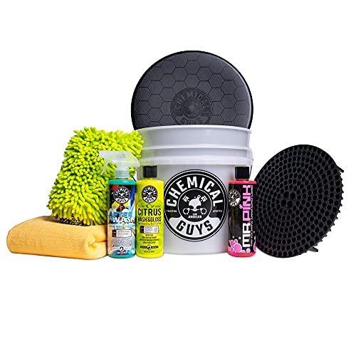 Chemical Guys HOL_128 Car Cleaning Kit, with Car Wash Soap, Bucket and 16oz Car Care Cleaning (8 Items)